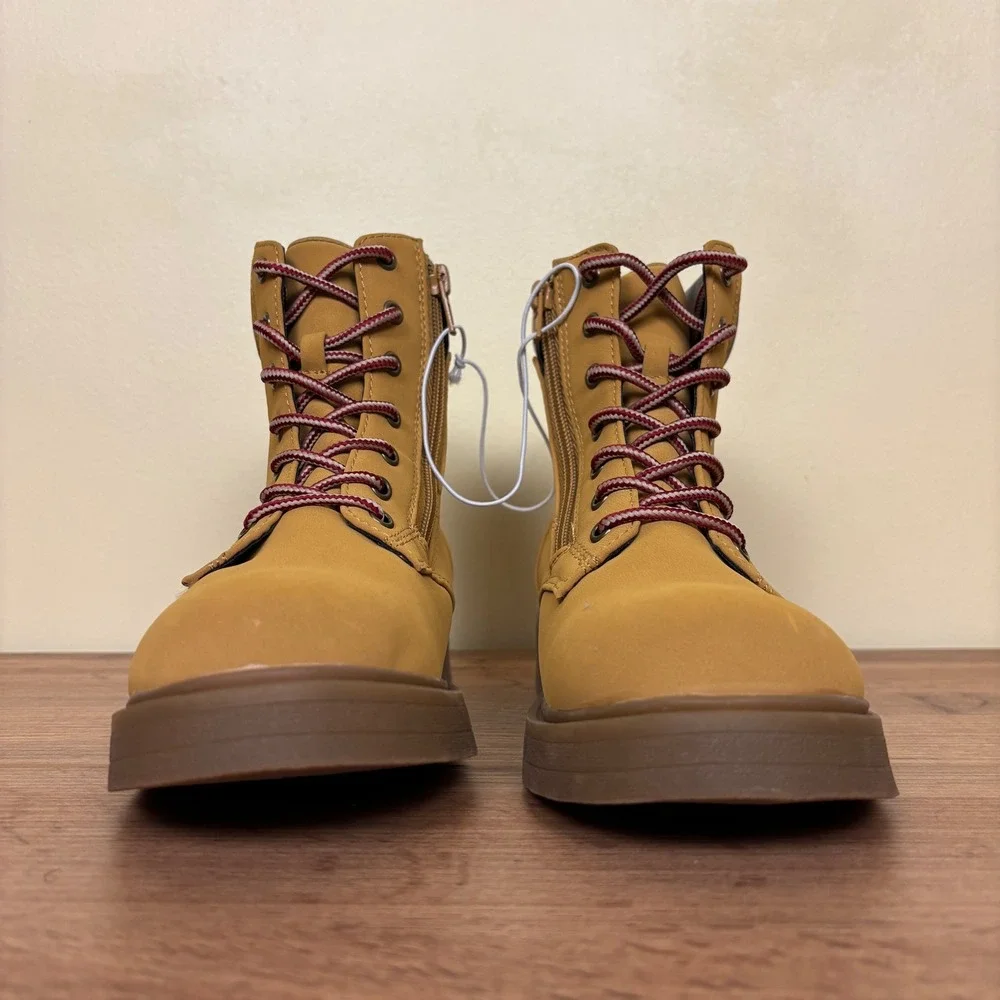 STEVE MADDEN JJumble Combat Boots Tan Kids Size 4 Side Zip Lace‎ Up Low Heel